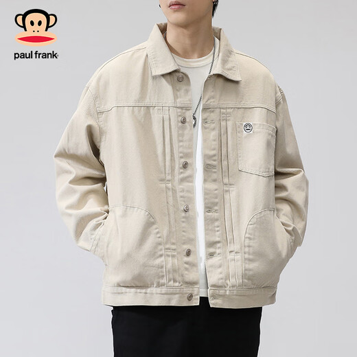 Big-mouthed monkey (paul frank) jacket men's 2025 new work jacket men's loose trendy brand pure cotton denim jacket men's beige color L