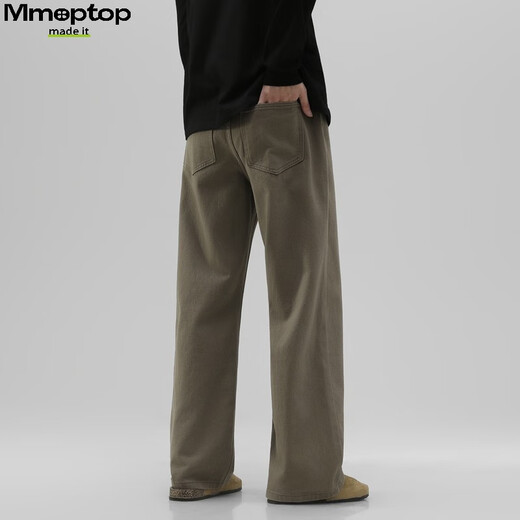MMOPTOP trendy versatile vibe pure cotton jeans autumn and winter men's floor-length wide-leg trousers MNZK20 khaki XL