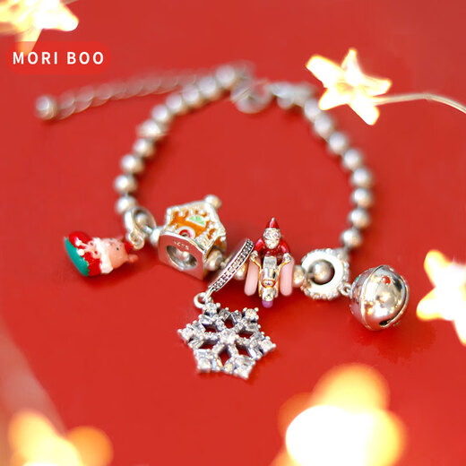 Two cats and pigs cartoon pigs Christmas stockings snowflakes 925 silver beads holiday beads bell bracelet bracelet beads for women ring bell (only one bead)