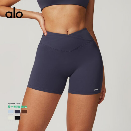ALO YOGA elastic tight yoga shorts women's Pilates fitness sports three-point pants high waist hip peach pants light coffee M