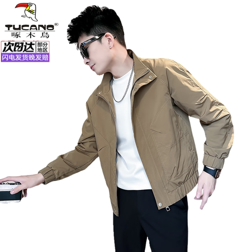 Woodpecker (TUCANO) brand men's jacket men's spring and autumn new style 2025 trendy fashion casual all-match solid color stand collar jacket men's 8972 brown upgraded model L recommended 110-125 Jin Jin equals 0.5 kg can be worn