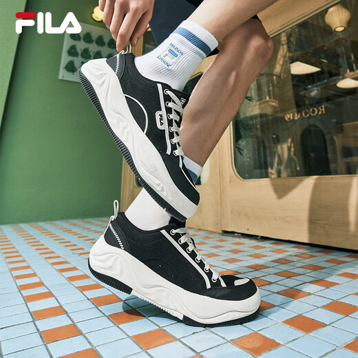 FILA official men's shoes COOKIES retro canvas shoes 2025 summer new cookie shoes fashion casual shoes black/milk white-BG 43