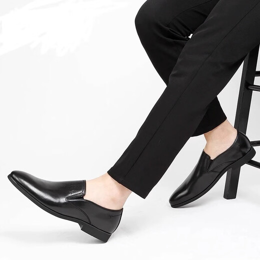 Goldlion Men's Shoes 2025 Autumn New Slip-on Soft Cowhide Business Formal Leather Shoes Men's British Pointed Toe Derby Shoes Black 40