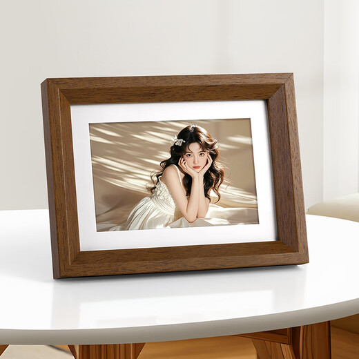 金隆兴木质相框摆台6寸婚纱照宝宝相片框挂墙情侣照片墙组合框胡桃木色-9906-2