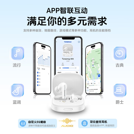 Tangmai M4 true HiFi sound quality wireless Bluetooth headset Bluetooth 6.0 in-ear 35dB active noise reduction 35h long battery life running sports calling e-sports game universal white