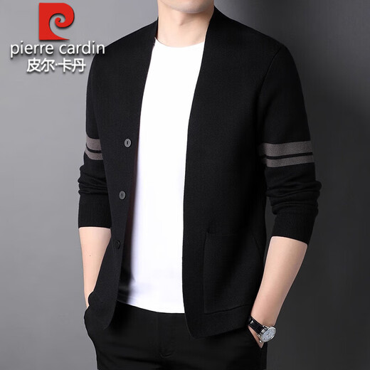 Pierre Cardin high-end knitted cardigan for men spring and autumn 2025 new trend wool outer sweater men's casual jacket for men black 2XL 180