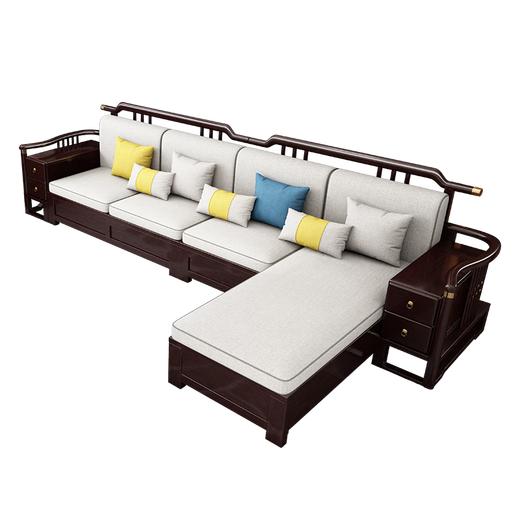 Wenting Yayuan Solid Wood Sofa Living Room New Chinese-style Storage Guifei Fabric Combination Light Luxury Small Apartment Furniture 9906 1+1+3+ Drawer Coffee Table [Storage] Cotton and linen cover