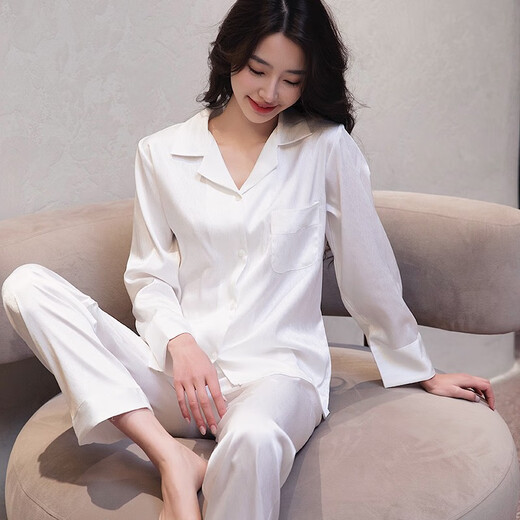 梦特娇（MONTAGUT）睡衣女春秋款长袖冰丝感时尚网红居家服ins风法式套装夏天薄 xe双长6623#珍珠白 均码 m