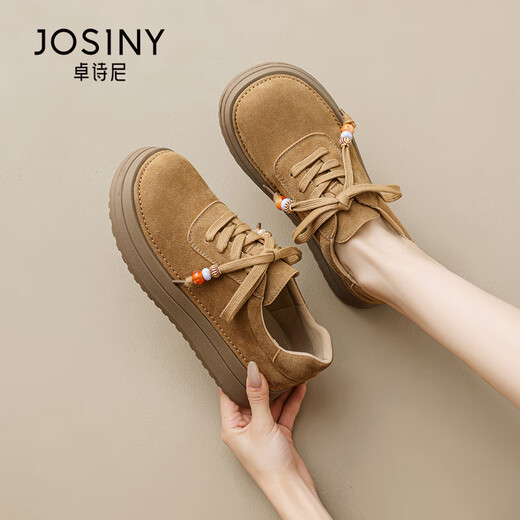 Zhuoshini thick-soled Birkenstock shoes for women 2026 new spring women's shoes versatile retro casual shoes British style lace-up small leather shoes brown 38