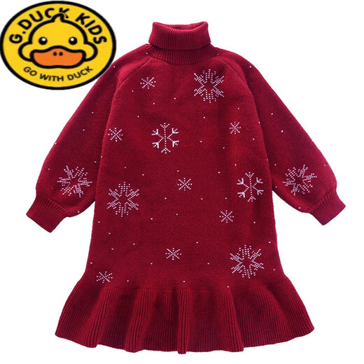 G.duck Girls' Winter Clothes New Year's Autumn Clothes Skirts Autumn and Winter 2026 New Children's Girls Winter Girls' Dresses Burgundy 130 Recommended for 7-8 years old