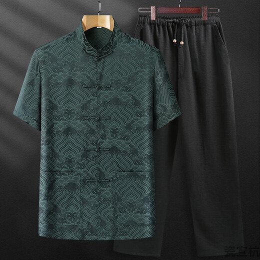 SMVP Tang Suit Summer Mulberry Silk Men's Suit Silk Middle Azught and Anciantos Camisa delgada de algodón de algodón de algodón de verano Grandpa China Brown Top Single Tamaño 3890-100Jin [Jin iguala 0.5 kg]