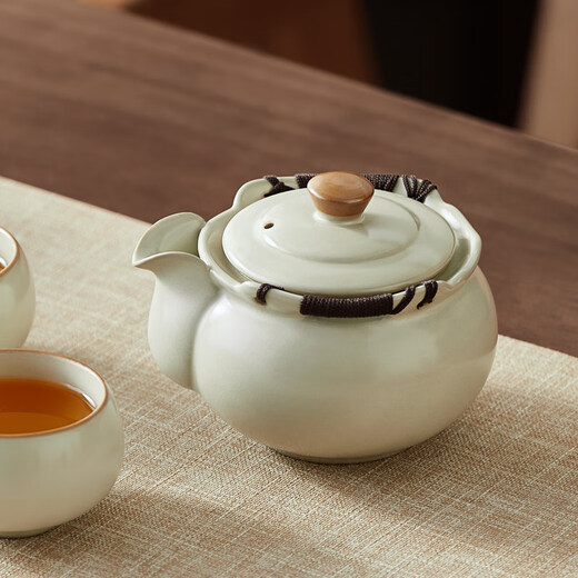 TEAHUE Ru kiln hand-caught pot, covered bowl, tea cup, anti-scalding ceramic teapot, high-end household kung fu tea set, fair cup with tea drain