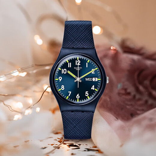 Swatch Swiss Watch Gentleman Blue 2.0 Dual Calendar New Year Gift Quartz Men's and Women's Watch Dark Blue 34mm