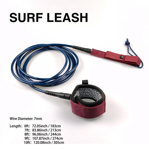 OEING Surfboard Safety Rope 7mm Wire Diameter Various Specifications Surfboard Rope with Silicone Printing Comfortable Anti-Slip Chinese Red 6ft 7mm