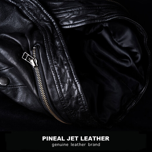 PJL男士复古黑暗风格潮装水洗植鞣帽子款皮夹克皮衣外套斜拉帽 黑色 M (130斤以下)