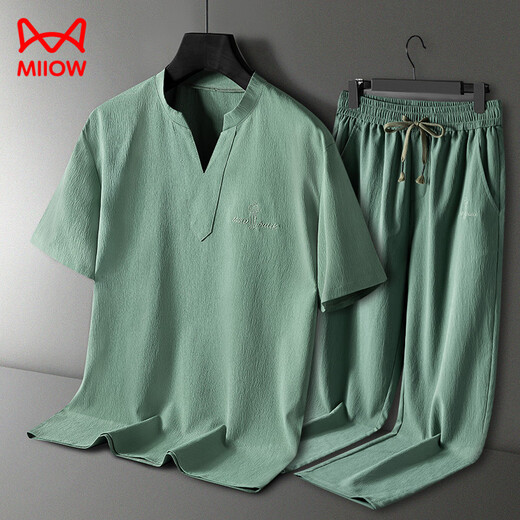 
Catman (MiiOW) 2025 new pajamas for men's summer modal ice silk short-sleeved trousers for men's outfits. 9906 gray-blue [short-sleeved + shorts] suit L [85-105Jin [Jin equals 0.5 kg]]