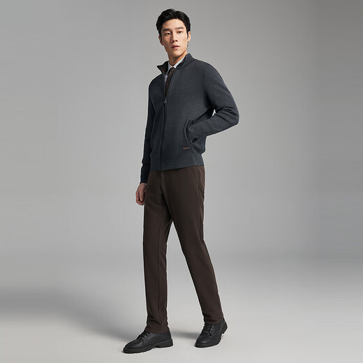 YOUNGOR sweater men's wool blended stand-up collar sweater jacket cardigan suede plump warm and comfortable 2025 new product dark gray VWHW619962CLA XL 110cm (recommended 165-180Jin Jin equals 0.5 kg)