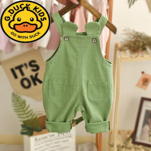G.DUCKKIDS baby overalls jeans spring and autumn baby boys 3 girls 1-2 years old fashionable autumn clothing pure cotton outer trousers single trousers embroidered bear beige 90 cm