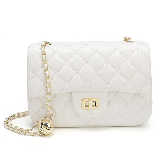 Bian Niao Bolso de cuero genuino de marca de lujo ligero Bolso de mujer Pequeño bolso de cadena de diamantes de piel de oveja Xiangfeng Bolso de hombro de moda Bolso cruzado Blanco de moda con cierre G - Tamaño grande 22 cm