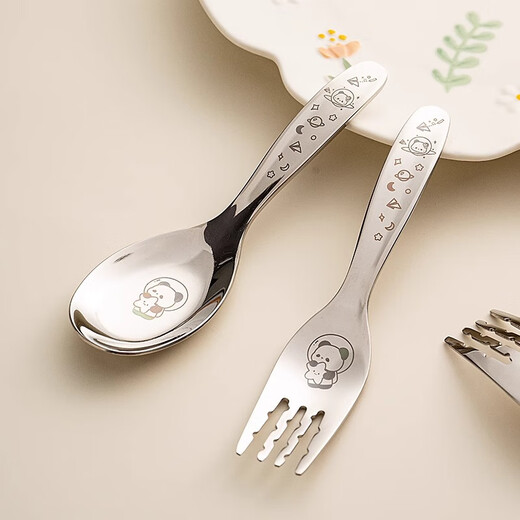 Onlycook316 stainless steel fork, fruit fork, dessert fork, children's baby food supplement tableware, fork and spoon set-Panda