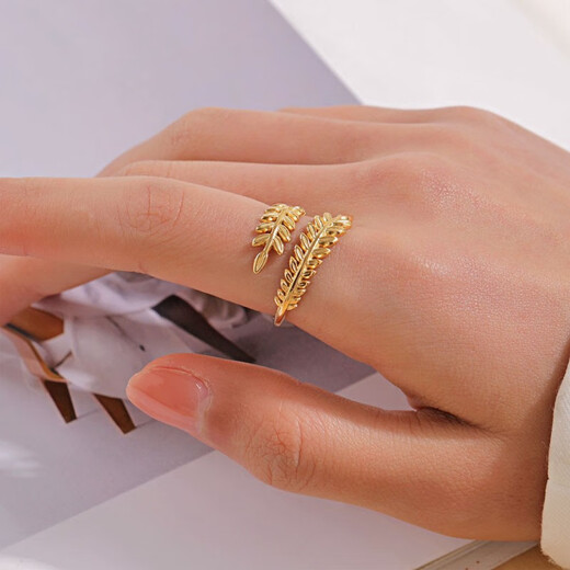 QUAMER European and American Wheat Ear Ring Women's Titanium Steel Plated 18K Gold Niche Design Opening Finely Adjustable Ring 2 Exaggerated Wheat Ear-Open Ring