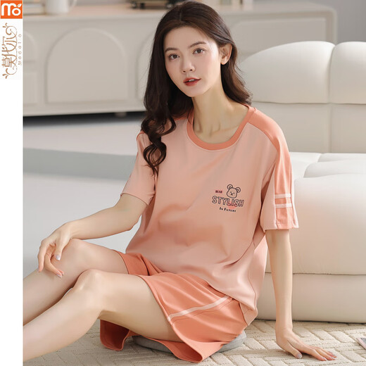 莫代尔睡衣女夏季2025年新款短袖套装条纹卡通全棉休闲家居服 Y9855 M (建议75-95斤)