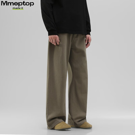 MMOPTOP trendy versatile vibe pure cotton jeans autumn and winter men's floor-length wide-leg trousers MNZK20 khaki XL