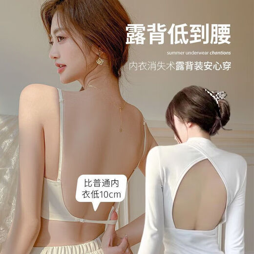 Summer Thin Strapless Anti-Slip Beautiful Back Bra for Women Without Wires Gathering Side Breasts Anti-Exposed Tube Bra Bra Champagne-1 Pack XL (Suitable for 38/85ABC)