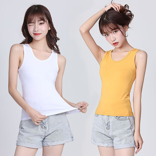 KMKQ Vest Women's Summer 96 Cotton White Suspension Thin Racer Top Long Sleeveless T-shirt Women's Inner Ginger S