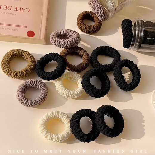 High ponytail hair rope bracelet for women to tie their hair, high elasticity and durability, thick hair rope, hair band, rubber band, leather headgear, FQ126-black + black 2 cans