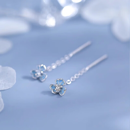 Core luxury s999 sterling silver blue iris earrings for women 2025 new high-end clover earrings temperament earrings earrings a pair of blue iris earrings 999 pure silver