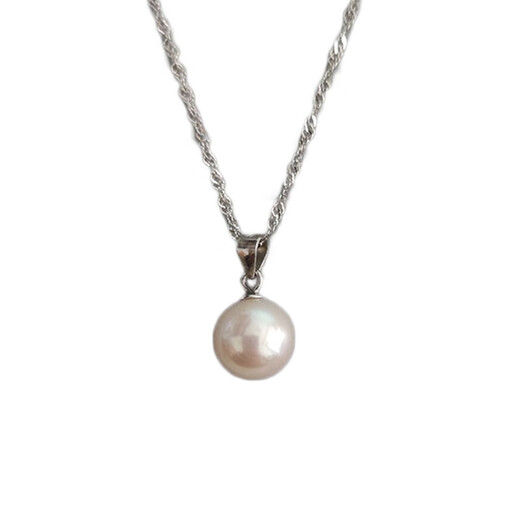 Apocalypse Century Freshwater Pearl Pendant Single White Ball Pendant Necklace 925 Silver Chain 8-9mm Pearl Gold Pendant + 45cm Chain