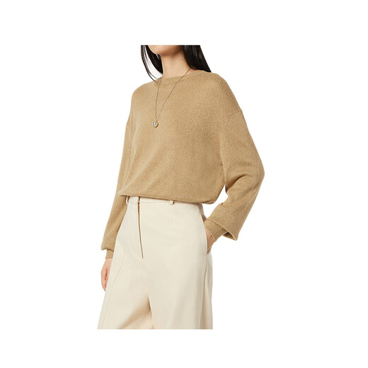 Loro Piana/nuoyoupiana LP Pull Brolo femme soie bouclé tricoté col rond manches longues chemise à bascule 2025 nouveau camel beige L