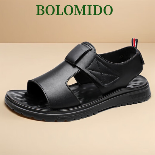 Bolomido奢侈高端品牌高档凉鞋男士真皮夏季透气外穿沙滩鞋休闲舒适轻便 CLP6189黑色 40