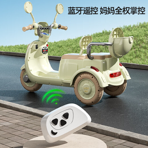 Hello Baby 2025 nouvelle voiture électrique pour enfants moto double tricycle peut s'asseoir sur batterie parent-enfant voiture télécommande voiture blanc/double entraînement double moteur batterie 6V7 + télécommande