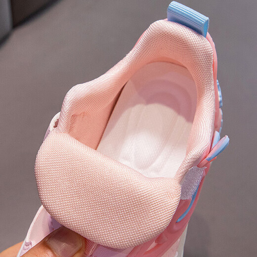 Girls mesh leather sneakers autumn new children's running shoes breathable soft sole little girl casual running shoes 9922 pink leather 36