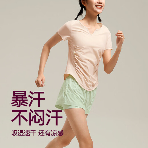 VFU new product small waist summer yoga wear women's short-sleeved fitness tops Pilates training clothes running transparent glazed purple-cool and quick-drying-TT45046A M _ Recommended 50-55kg