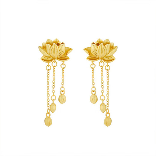 KZD Old Phoenix Gold Store Style Ancient Tassel Lotus Yellow I Gold Earrings Wedding Lotus Lotus Gold Earrings 18K Ring Pair of Lao Fengxiang Same Style