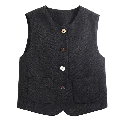 She enjoys the autumn and winter round neck small suit vest and feminine commuting sleeveless waistcoat top T53U105