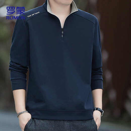 Romon sweatshirt men's autumn business casual loose comfortable half cardigan executive top bottoming shirt 7788 Qing 2XL