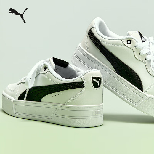 PUMA White Shoes Increased Thick Sole Tennis Style Sneakers Women's Casual Shoes SKYE 374764 White-Black-02 38