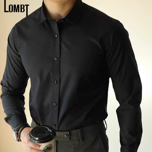 LOMBT no-iron long-sleeved shirt autumn men's all-match fashion slim top business casual shirt LW18 white 41