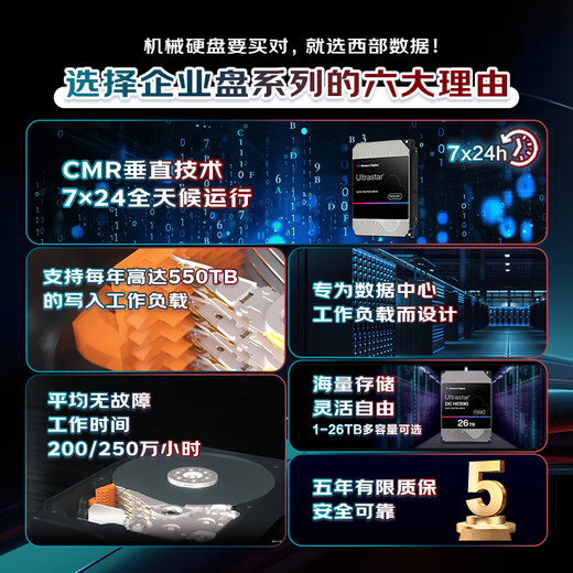 Western Digital (WD) 8TB enterprise-class mechanical hard drive DC HA340 SATA 7200 rpm 256MB CMR vertical server hard drive 3.5-inch WUS721208BLE6L4