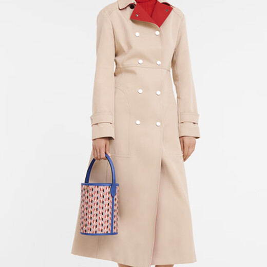 Longchamp pure woven snap short handle bucket bag cowhide shoulder crossbody handbag small women's pink pink blue color matching