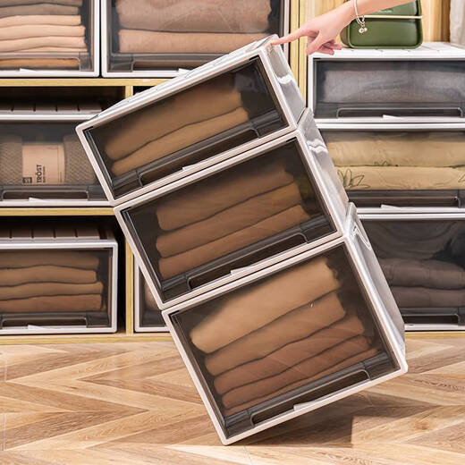 Caja de almacenamiento para guardarropa de fantasía Caja de almacenamiento tipo cajón Armario para el hogar Caja organizadora de ropa Almacenamiento de ropa de plástico Gabinete de almacenamiento Modelo de exportación 3523 Profundidad 47 * Ancho 35 * Altura 23 cm Oferta especial Un paquete Marrón