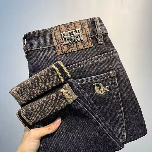 High-end jeans for men 2025 new spring, summer and autumn slim fit small feet handsome Korean style trendy stretch long pants for men black gray 31