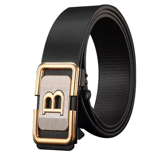Automatic buckle men's trouser belt, fashionable and versatile, trendy casual belt, daily business men's trouser belt, gold edge B buckle 120cm