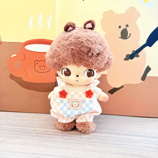 Shantou Lincun baby clothes plush pendant dimoo youth overalls Pluto baby clothes set little policewoman T + pink and white plaid suspenders C suitable for 18cmDIMOO