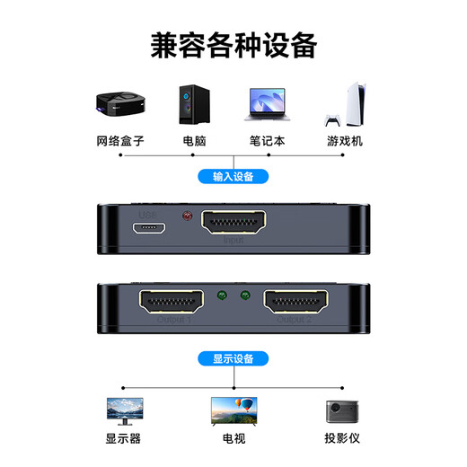 Shengwei HDMI un à deux distributeur à écran partagé vidéo à haute définition 4K un ordinateur portable TV sur deux sur deux connectés pour surveiller le projecteur 1 point 2 même écran affichage HP-102
