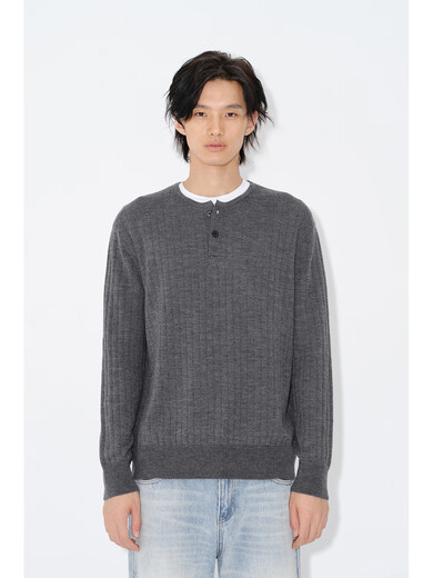 UNICA HOMME/wool henley collar sweater men's long-sleeved bottoming shirt casual business gray blue XL ready for delivery within 48 hours